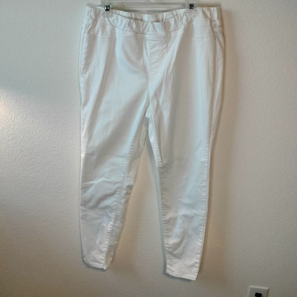 Eileen Fisher White Elastic Waist High Rise Straight Leg Jeans Size Large